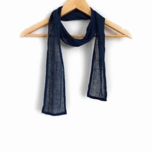 A navy skinny scarf made of quality prewashed lightweight linen fabric.