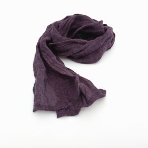Deep purple skinny linen scarf made of lightweight gauze linen