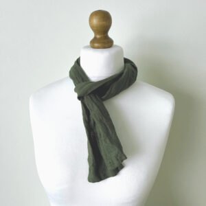 A skinny khaki green linen scarf for men and women