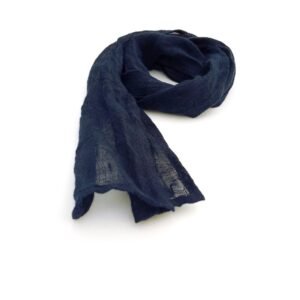 A skinny dark navy blue gauze linen scarf for men and women